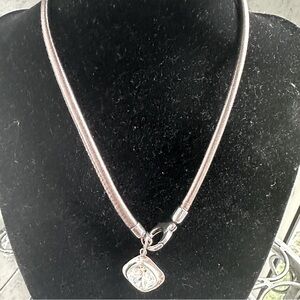 Beautiful gray leather necklace with a Swarovski crystal!